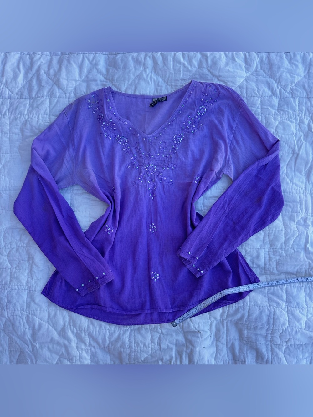 y2k embroidered and bedazzled long sleeve top